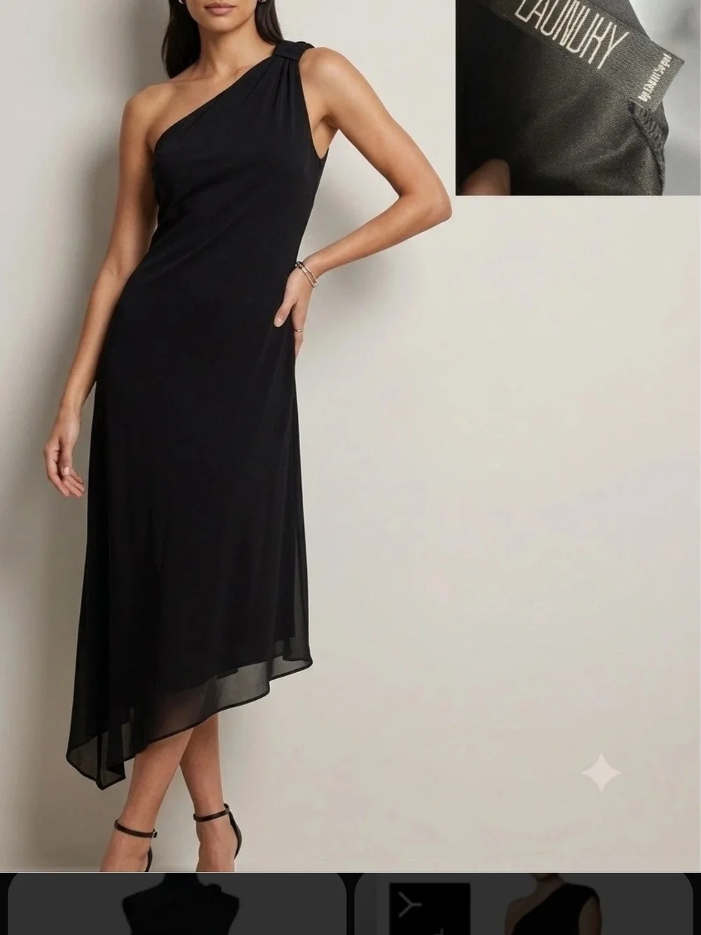 Laundry By Shelli Segal Black 90s One-Shoulder Asymmetrical Dress Size 12P